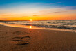 Footprints in the Sand at Sunset on the Polish Baltic Sea