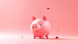 Pink Piggy Bank on Coral Background Saving Money Concept. Coins Drop into Cute Piggybank. Simple, Modern, and Clean Design Style. Finance and Investment Theme. AI