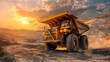 Golden Hour: A Giant Mining Truck in Sunset-Illuminated Industrial Action