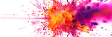 Neon Color Explosions In An Abstract Pattern On White Background.