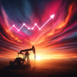 Oil Pumpjack at Sunset with Upward Graph, Symbolizing Economic Growth