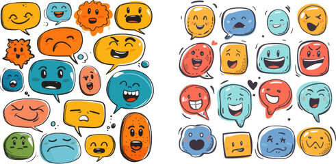Aufkleber - Doodle comic icons, speech balloon shapes different emotions, modern flat stickers