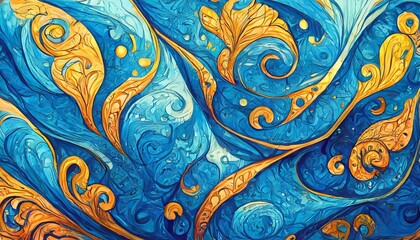 Wall Mural - seamless pattern with blue and gold color