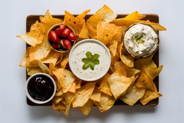 Wall Mural - White isolated background enhances the appeal of chips and dips