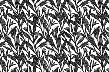 Poster - Toile pattern tapestry. Linocut print. Monochrome botanical pattern background. Created with Generative AI technology.