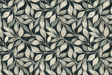 Poster - Toile pattern tapestry. Linocut print. Monochrome botanical pattern background. Created with Generative AI technology.