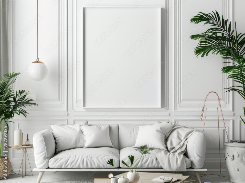 Frame mockup, Inviting Living Room Interior with Modern Furniture, high ...