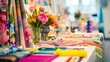 Outoffocus photo of a table covered in colorful fabric swatches flower arrangements and sketches revealing the creative process and attention to detail that goes into creating a visually .