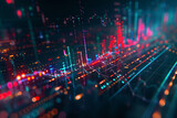 Fototapeta  - Digital display, options chart, stock market index chart glowing on a dark background. 