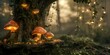An ethereal and captivating image of a forest tree with magically glowing mushrooms, evoking a fantasy world