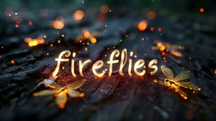 Wall Mural - a fireflies sign with a butterfly on a wooden surface