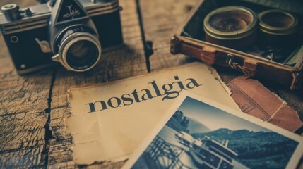 a camera and a book on a wooden table