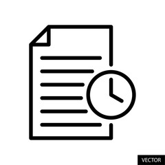Poster - File clock, report, to do list vector icon in line style design for website, app, UI, isolated on white background. Editable stroke. Vector illustration.