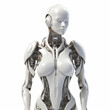 robot body, hyper realistic, unreal engine. modeled after a woman body. white background high fashion. 