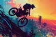 Bring the excitement of extreme sports to life with a unique glitch art twist in a panoramic view animation Utilize pixelated elements and distorted effects to add a modern, edgy vibe to the graphic d