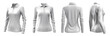 Set of woman white front, back and side view collar long sleeve slim fit polo tee shirt on transparent background cutout, PNG file. Mockup template for artwork graphic design.	
