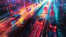 Our Image Captures A Car Driving On A Motorway At High Speeds, Overtaking Other Cars-a Dynamic Portrayal Of Urban Mobility, Fast-paced Travel, And The Excitement Of The Road