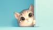 A cute cat peeking behind a wall, with big eyes