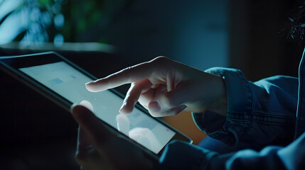 Aufkleber - Person using tablet pad with copy space screen Work at home Online shopping online store branding making video call sending email chat : Generative AI