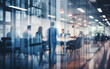 © melhak - Office Workspace with Glass Partition and Blurred Workers - Professional Environment, Corporate Setting, Privacy Concept.