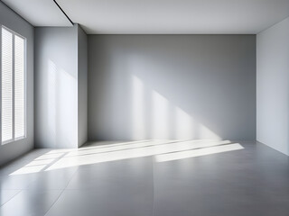 Poster - Empty room with shadows interior room and wall, sunlight on a gray wall studio background for product presentation