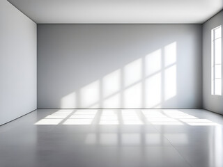 Poster - Empty room with shadows interior room and wall, sunlight on a gray wall studio background for product presentation
