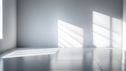 Poster - Empty room with shadows interior room and wall, sunlight on a gray wall studio background for product presentation