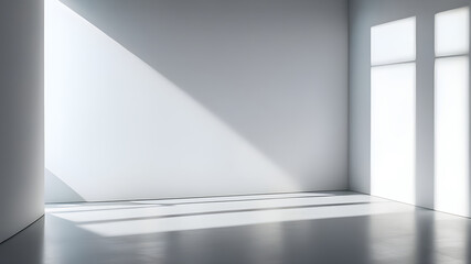 Poster - Empty room with shadows interior room and wall, sunlight on a gray wall studio background for product presentation