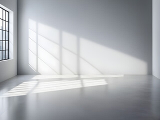 Poster - Empty room with shadows interior room and wall, sunlight on a gray wall studio background for product presentation
