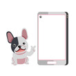 Cartoon character cute french bulldog and smartphone for design.