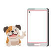 Cartoon character bulldog and smartphone for design.