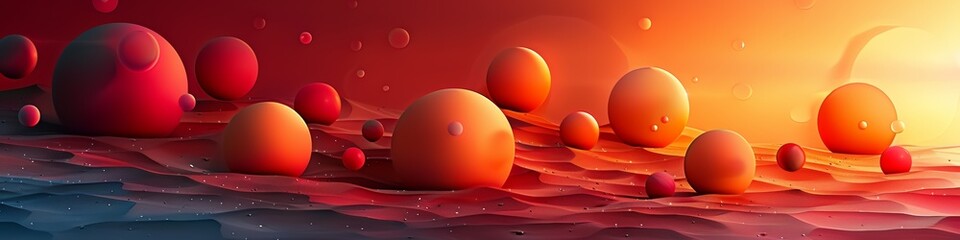 Poster - An abstract composition featuring vibrant red bubbles against a space-like background, creating a colorful and futuristic atmosphere.