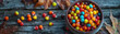 Vibrant Candies in Bowl on Rustic Wooden Table