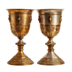 Liturgical Chalices of Byzentine Art isolated on transparent png.