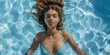 Young woman relaxing in the water of a swimming pool with her eyes closed. Generative AI