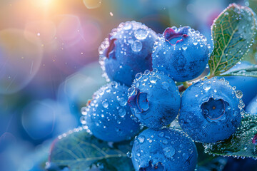 Sticker - A close up of blue berries with water droplets on them. Concept of freshness and natural beauty