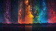A series of images of the night sky with different colors. The images are arranged in a row, with each one having a different color. Scene is one of wonder and awe