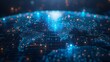 Blue Glowing Data Points on World Grid Network