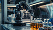 A robot is working on a table with several bottles of liquid by AI generated image