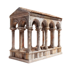 Monastic Dormitory of Romanesque Art isolated on transparent png.