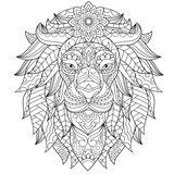 Fototapeta Pokój dzieciecy - Vector illustration, lion head with abstract patterns