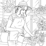 Fototapeta Pokój dzieciecy - Vector illustration, beautiful girl growing flowers