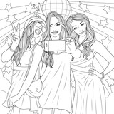 Fototapeta Pokój dzieciecy - Vector illustration, three beautiful girls taking selfie