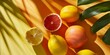 Assorted fresh fruits on a yellow background. Summer banner with copy space