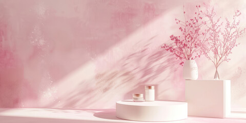 Poster - Pastel product backdrop with design space. Product photo.