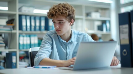 Wall Mural - Student Engaging with Laptop