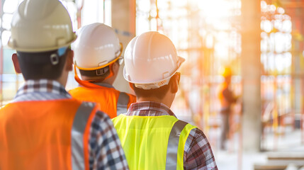 Aufkleber - Banner civil construction engineer teams meeting on construction site Partner team engineering foreman teamwork consult together Panorama group engineer office meeting partnership with : Generative AI