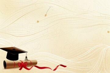 Poster - A gold background with waves and lines, featuring a graduation cap official diploma scroll placed next to it Generative AI