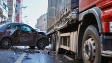 A Side Impact Collision Between A Car And A Delivery Truck. 