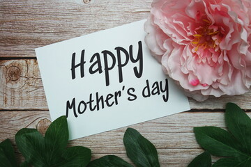 Sticker - Happy Mothers day typography text on wooden background